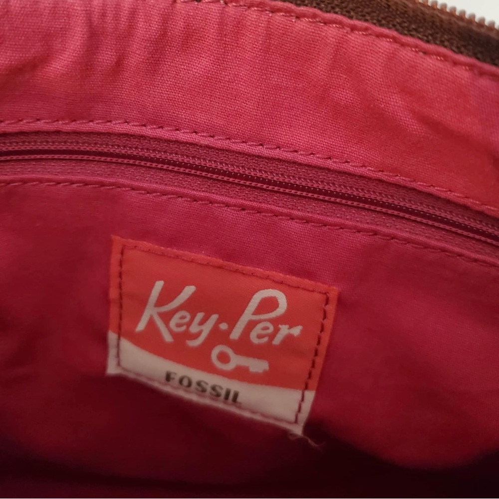 Fossil Key-Per Vintage Coated Orange Canvas Crossbody Bag Purse - Picture 9 of 11